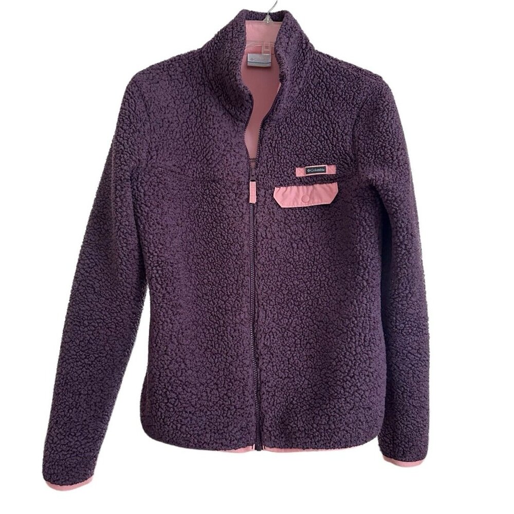 Columbia Purple‎ Sherpa Zip Up Jacket Pink Lining Sz Medium